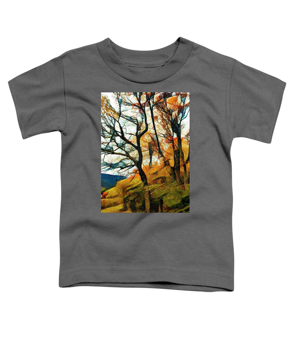 Cades Toddler T-Shirt featuring the photograph Trees on the Edge of the Forest Abstract Painting by Debra and Dave Vanderlaan