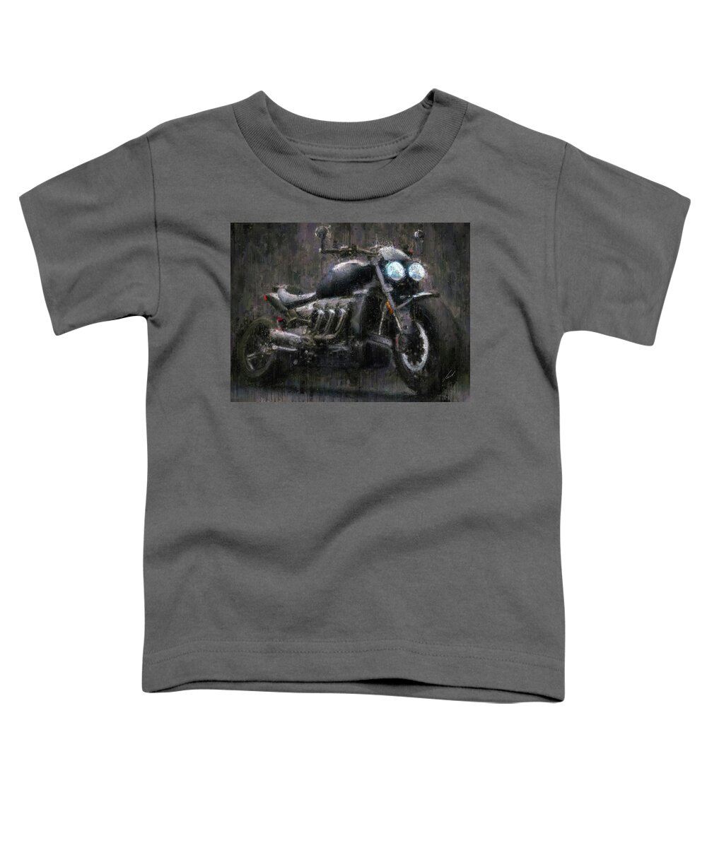Motorcycle Toddler T-Shirt featuring the painting Triumph Rocket 3 Motorcycle by Vart by Vart Studio