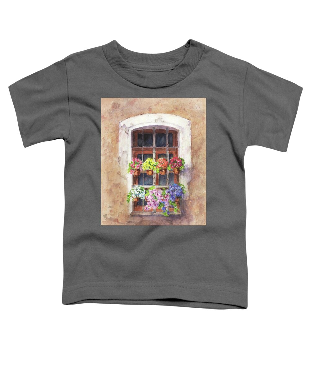 Window Toddler T-Shirt featuring the painting Tuscan Window Garden by Vikki Bouffard