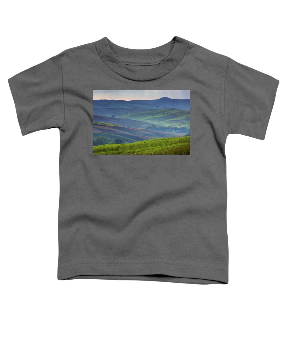 Background Toddler T-Shirt featuring the photograph Tuscany foggy morning hill landscape by Mikhail Kokhanchikov
