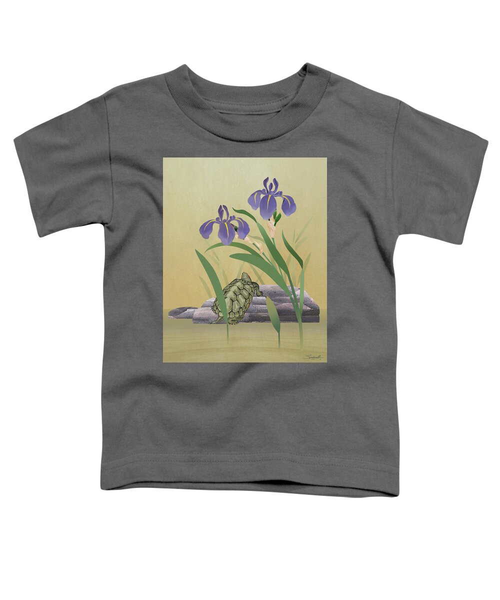 Turtle Toddler T-Shirt featuring the digital art Turtle and Iris by M Spadecaller