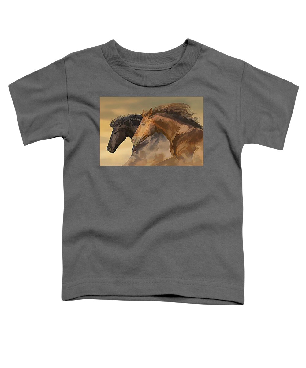 Horse Toddler T-Shirt featuring the digital art Two Horse Heads - paint 1 by Steve Ladner
