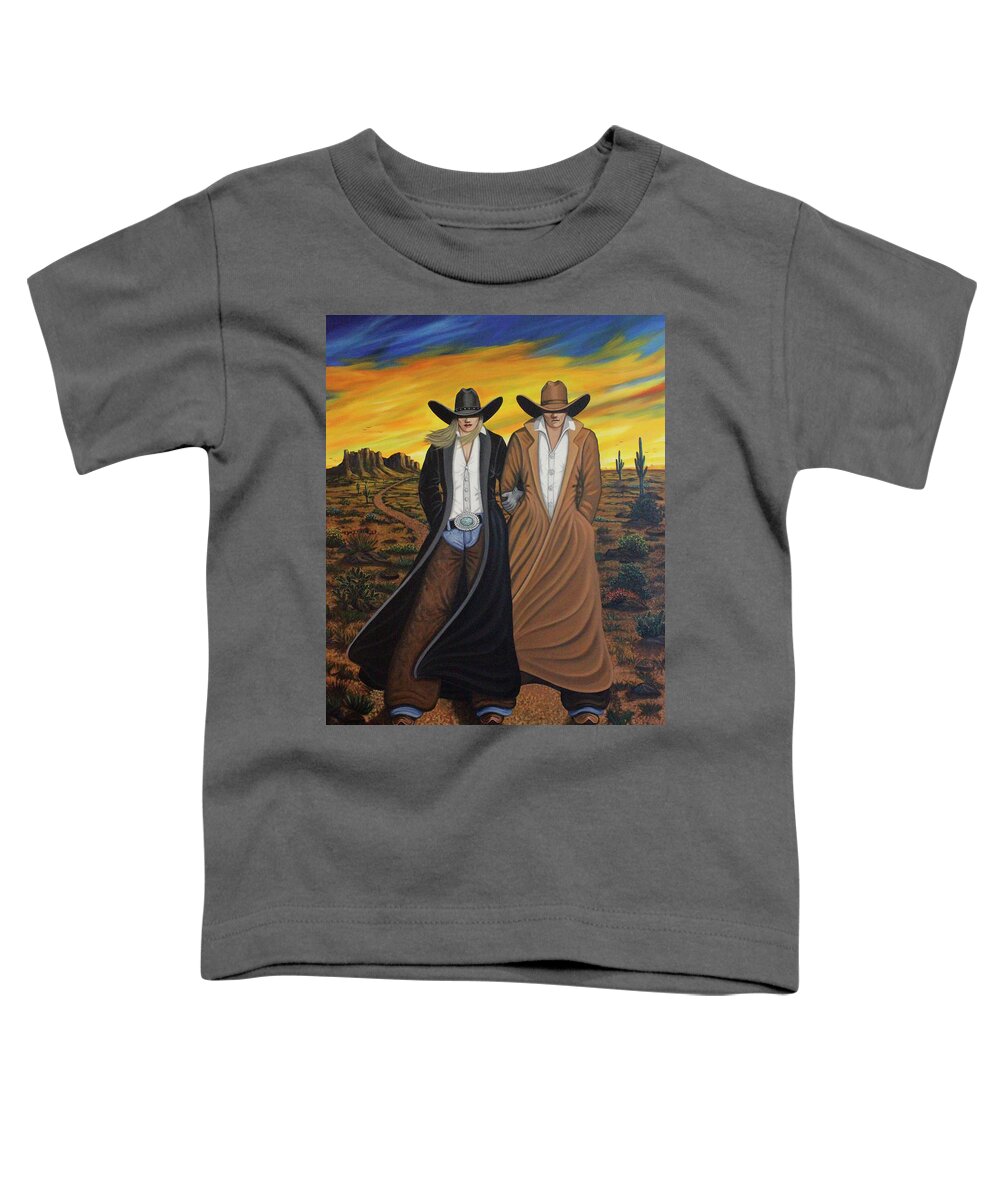 Sunset Toddler T-Shirt featuring the painting Two On The Trail by Lance Headlee