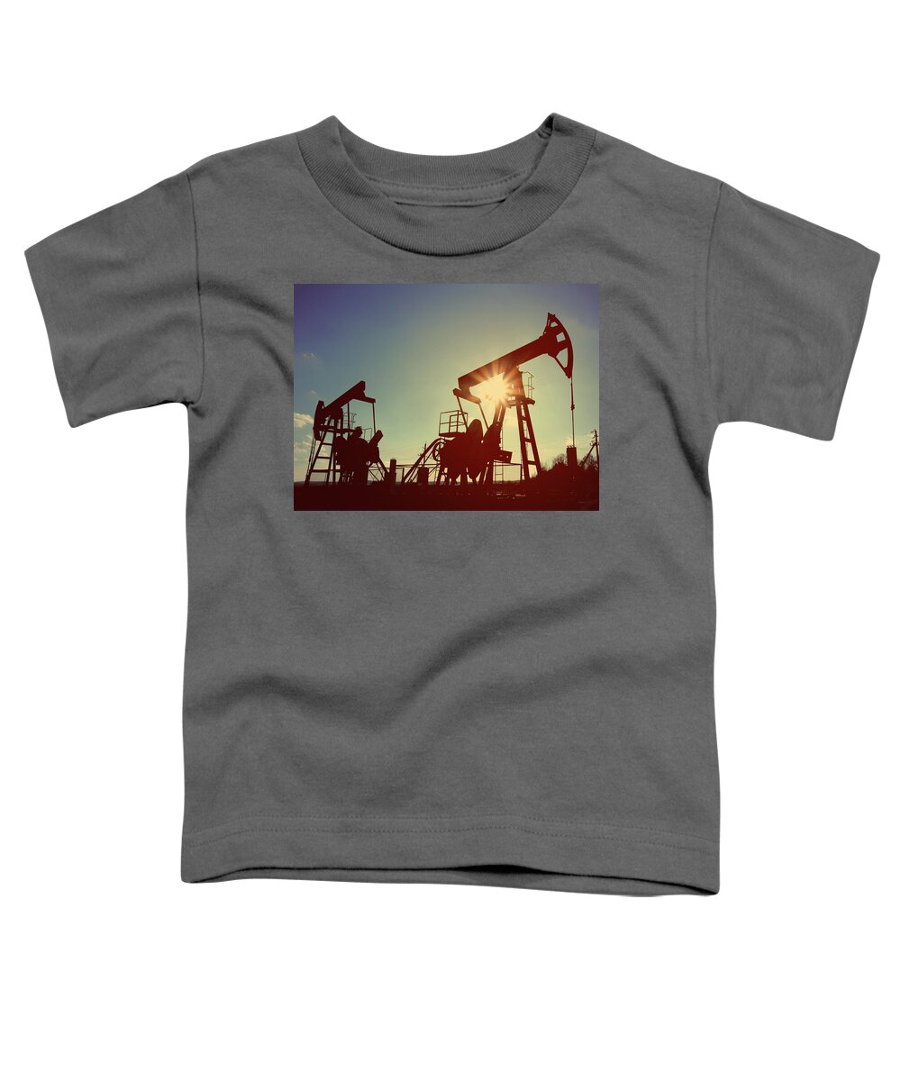 Oil Toddler T-Shirt featuring the photograph Two Working Oil Pumps - Vintage Retro Style by Mikhail Kokhanchikov