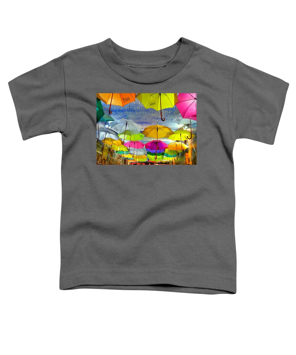 Umbrella Toddler T-Shirt featuring the photograph Dancing In The Rain - Belfast by Gene Taylor