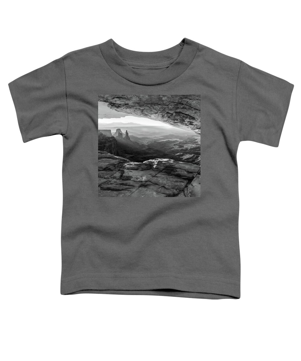 America Toddler T-Shirt featuring the photograph Under the Mesa Arch Canyonlands - Moab Utah - Square Format - Black and White by Gregory Ballos