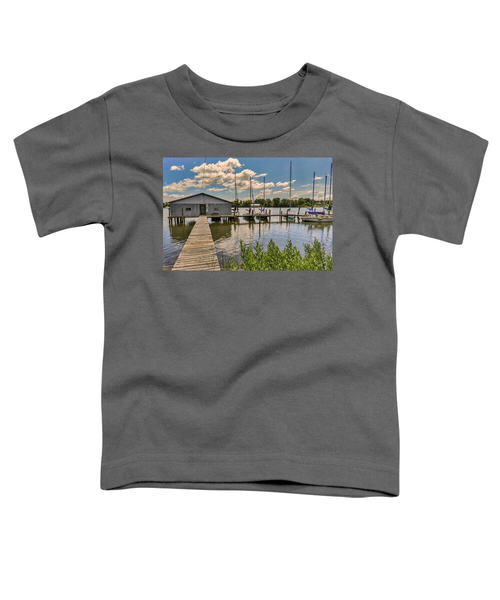 Boathouse Toddler T-Shirt featuring the photograph Urbanna Boathouse by Jerry Gammon