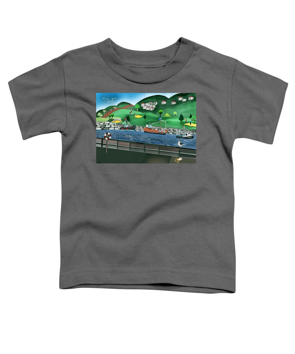 Colourful Toddler T-Shirt featuring the digital art Village Harbour by John Mckenzie