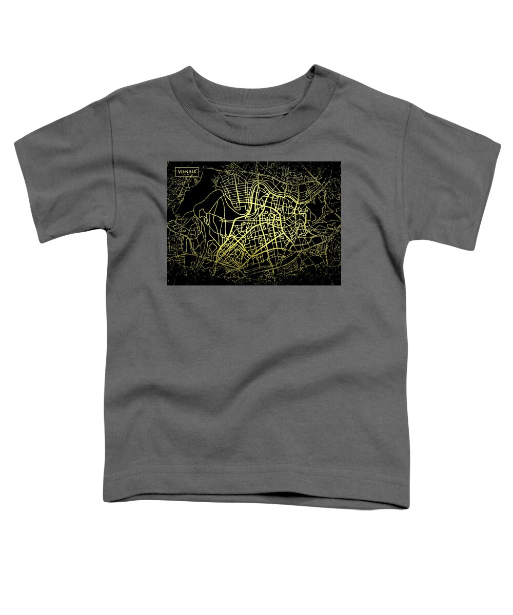 Map Toddler T-Shirt featuring the digital art Vilnius Map in Gold and Black by Sambel Pedes