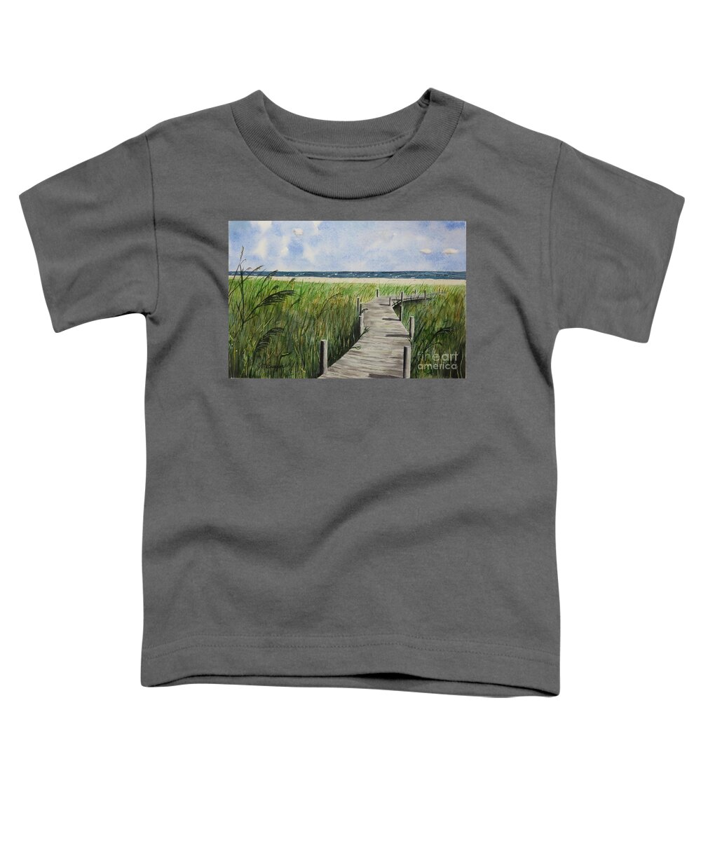 Cape Toddler T-Shirt featuring the painting Vineyard Boardwalk by Joseph Burger