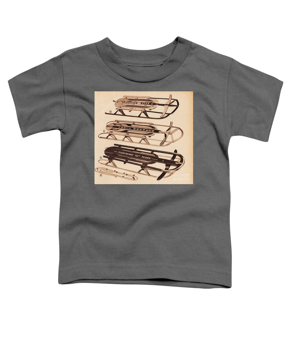 Retro Toddler T-Shirt featuring the digital art Vintage Catalog Sleds by Sally Edelstein