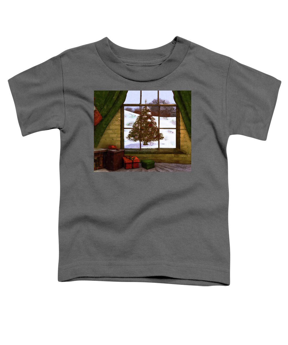 Christmas Toddler T-Shirt featuring the digital art Vintage Christmas by Alison Frank