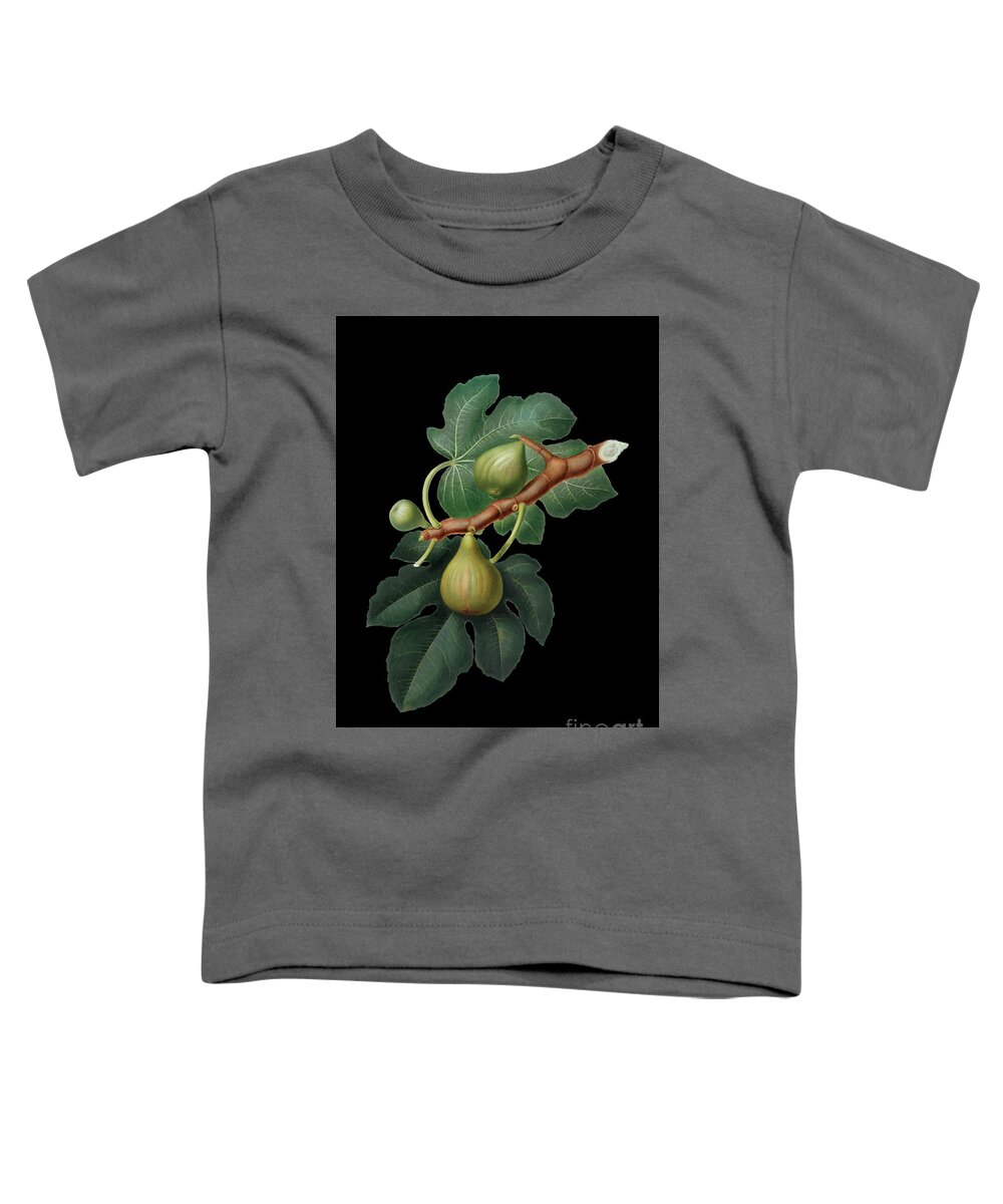Vintage Toddler T-Shirt featuring the mixed media Vintage Fig Botanical Art on Solid Black n.0295 by Holy Rock Design