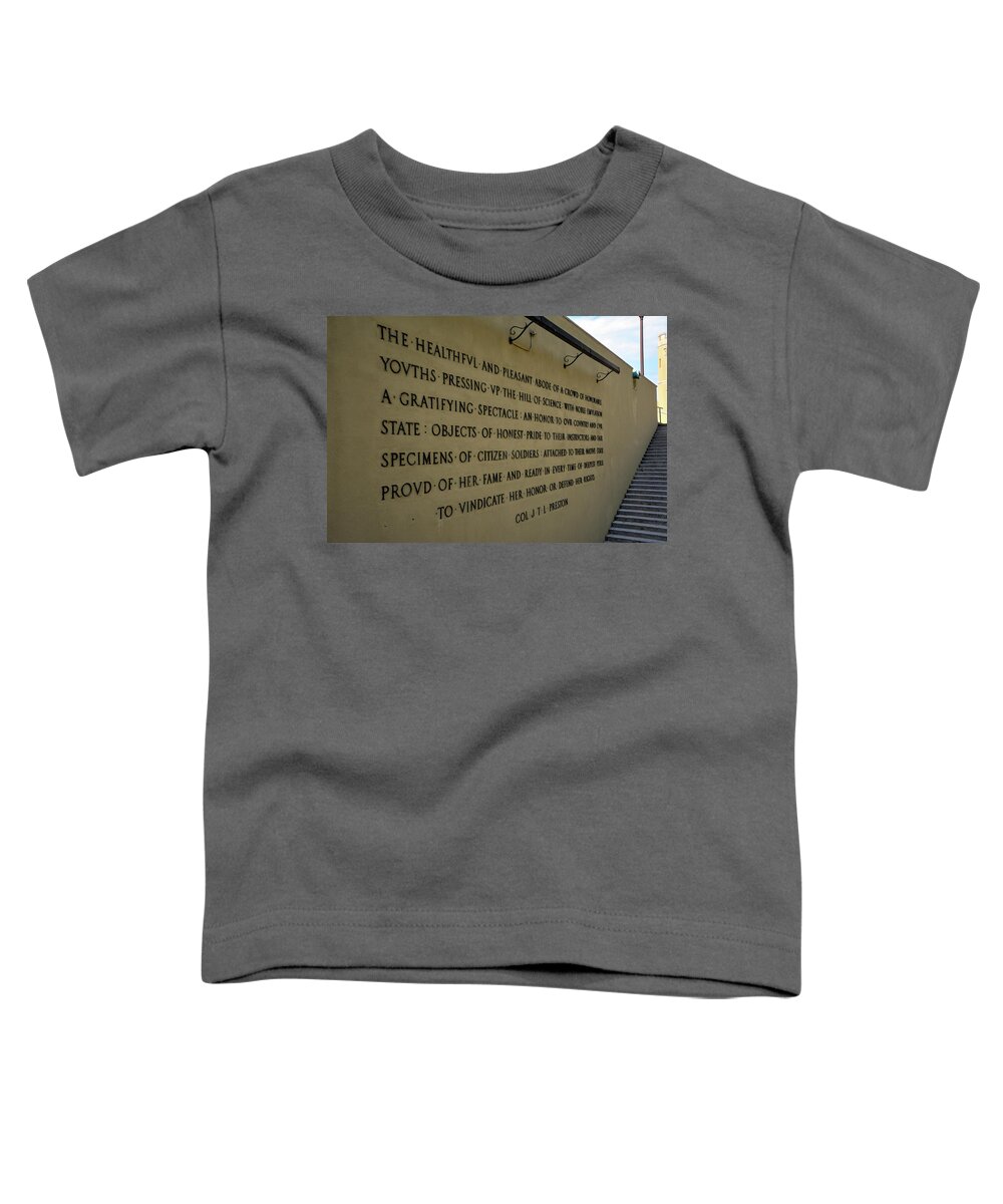 Lexington Toddler T-Shirt featuring the photograph VMI - Parapet Inscription by Deb Beausoleil