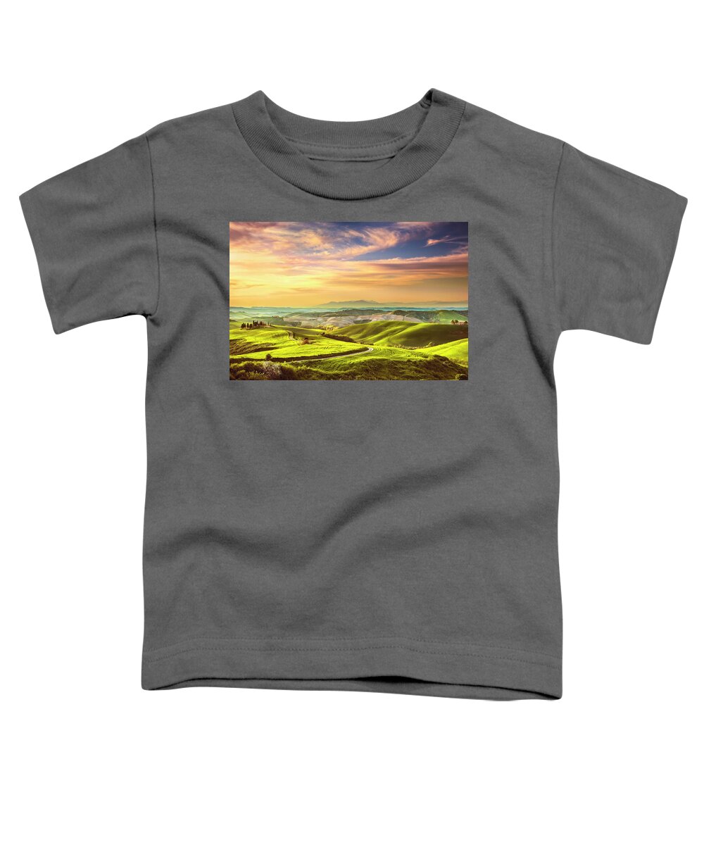 Tuscany Toddler T-Shirt featuring the photograph Volterra Colorful Winter Sunset by Stefano Orazzini
