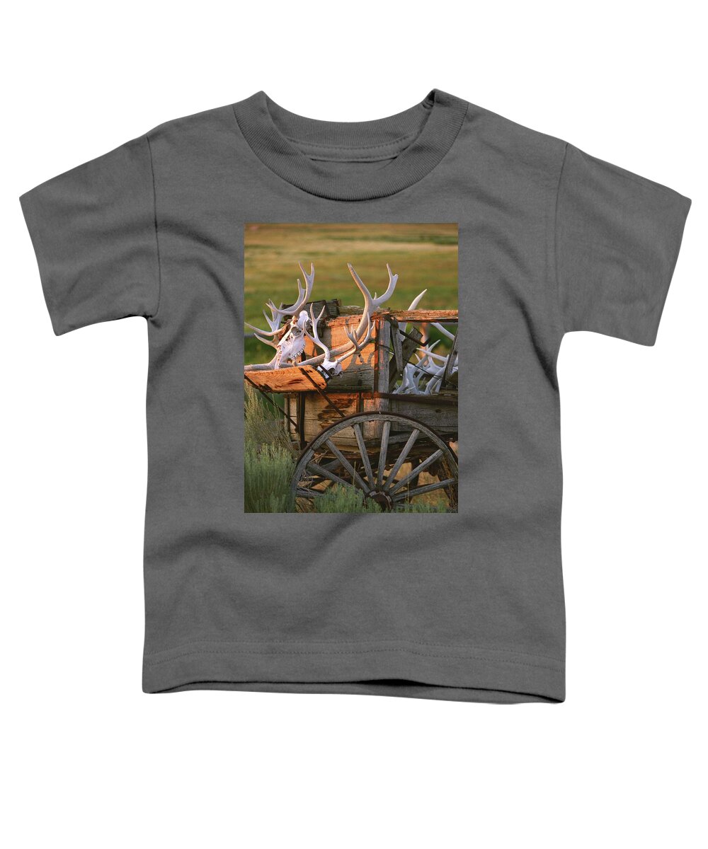 Legacies Toddler T-Shirt featuring the photograph Legacies -Wagon Wheel and Antler Horns - Montana by Bonnie Colgan