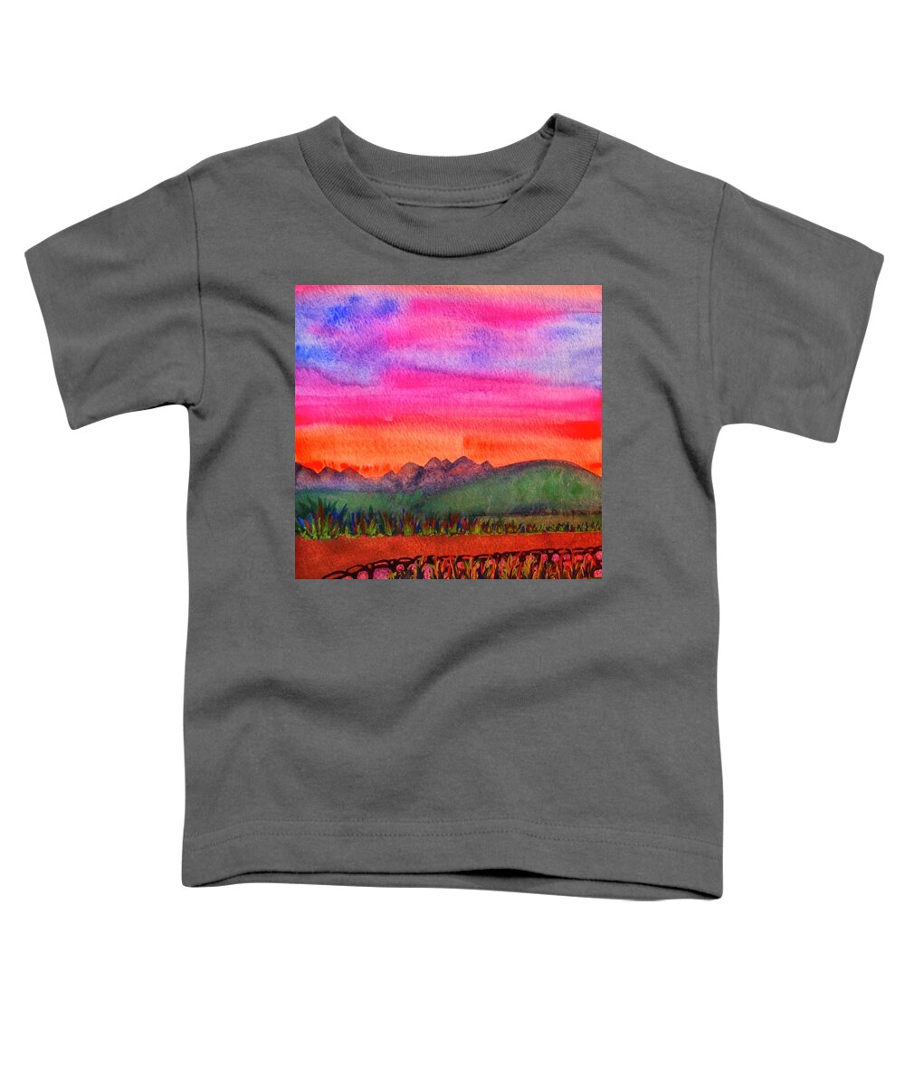 Evening Glow Toddler T-Shirt featuring the painting Walking At Sunset by Karen Nice-Webb