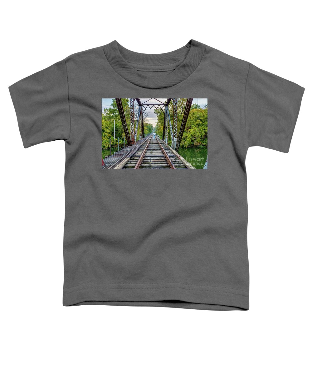 Railroad Toddler T-Shirt featuring the photograph Walking The Abandoned Tracks by Jennifer White