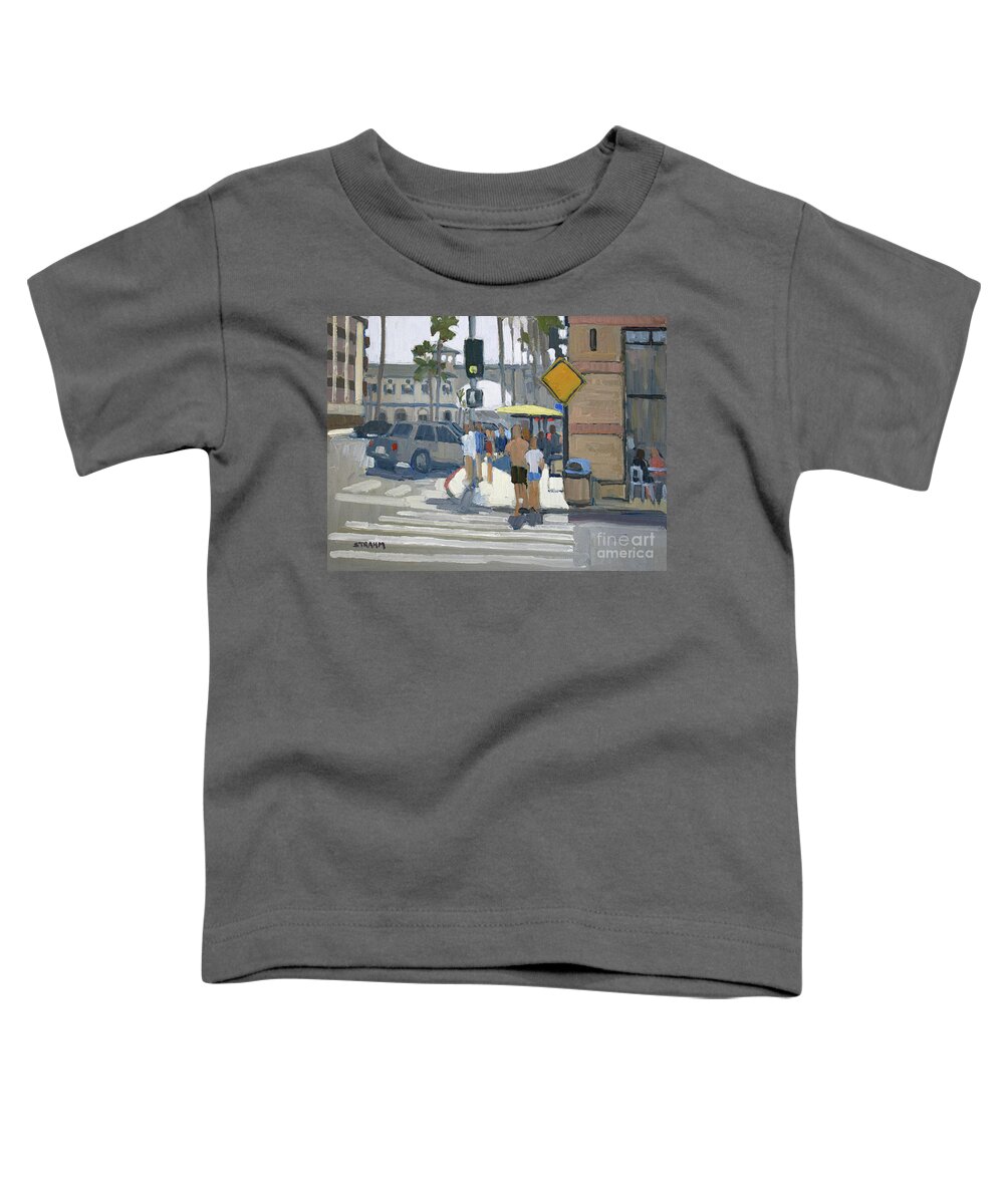 Crystal Pier Toddler T-Shirt featuring the painting Walking to the Pier - Pacific Beach, San Diego, California by Paul Strahm