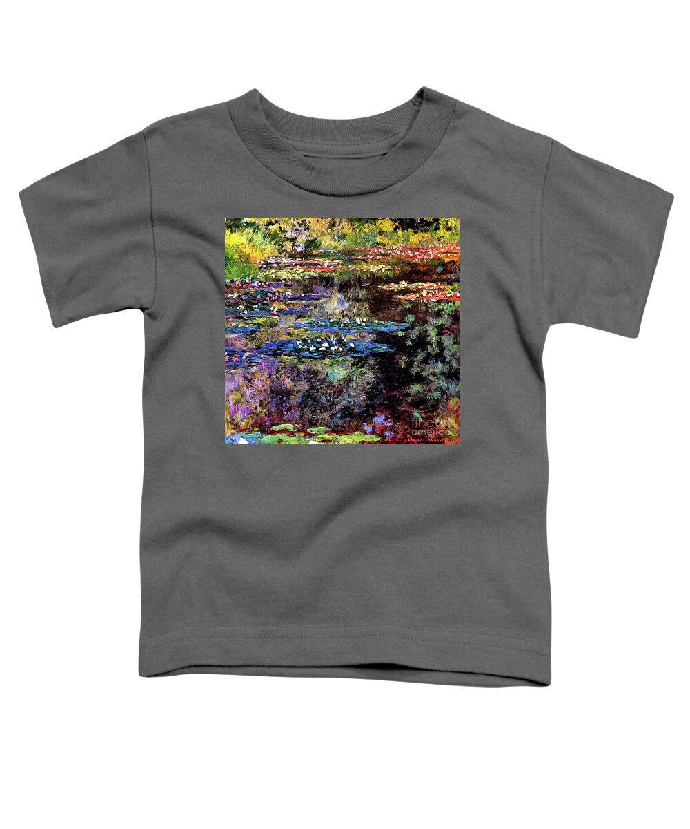 French Toddler T-Shirt featuring the painting Water Lilies V by Claude Monet 1904 by Claude Monet