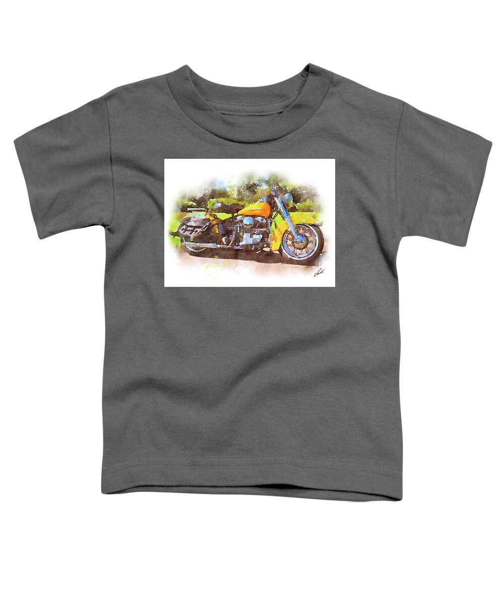 Art Toddler T-Shirt featuring the painting Watercolor Classic Harley-Davidson Panhead by Vart. by Vart