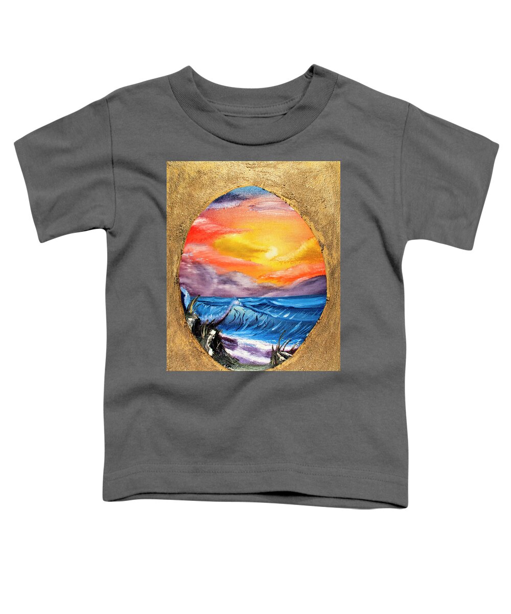 Sunset Toddler T-Shirt featuring the painting Wave Scene With Sand Surrounding Painting by David Martin