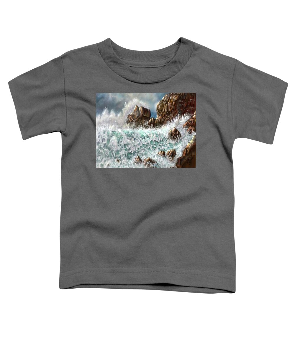 Wave Toddler T-Shirt featuring the digital art Waves and Rocks by Darren Cannell