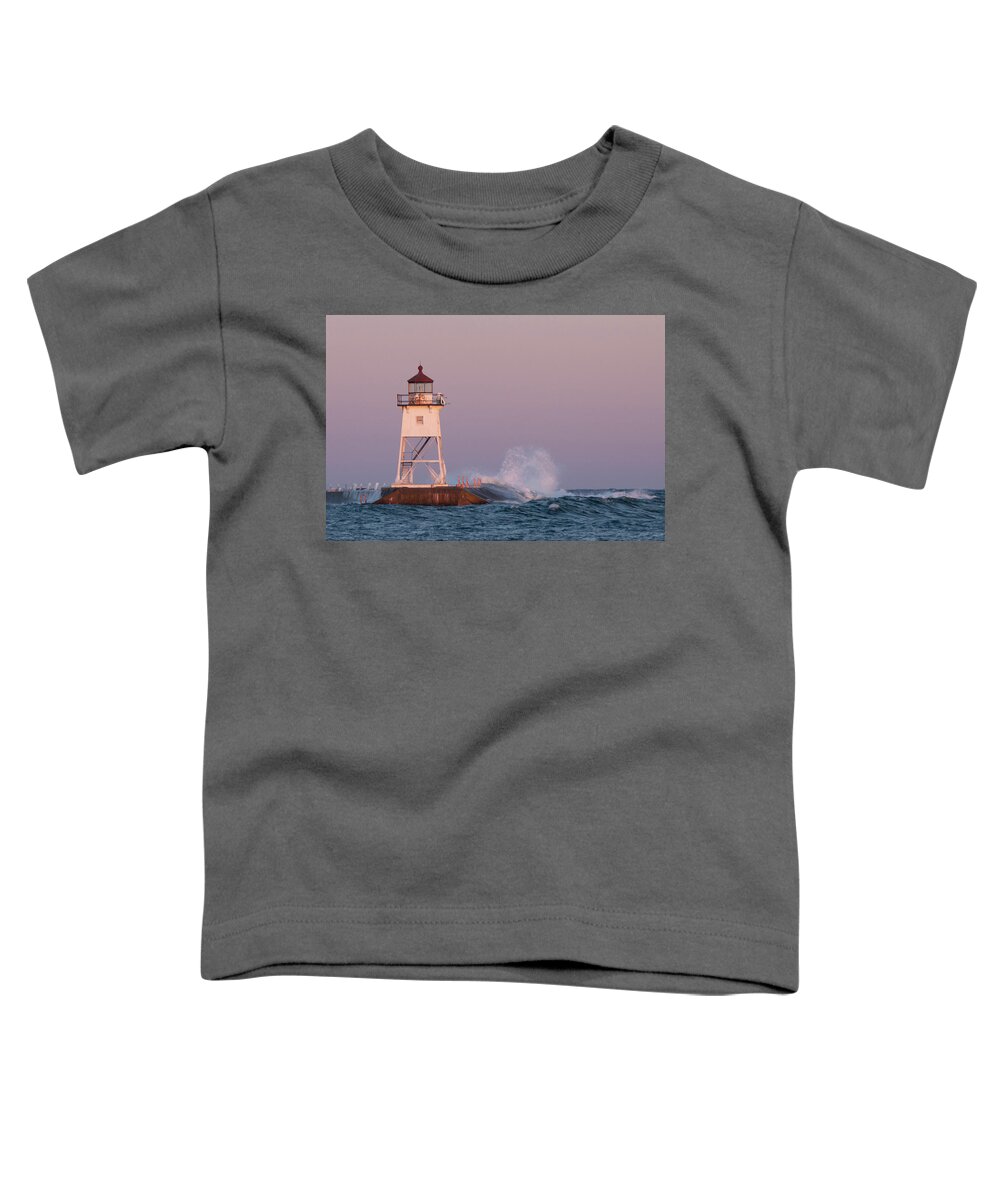 Grand Marais Lighthouse Toddler T-Shirt featuring the photograph Waves at Grand Marais by Joe Kopp
