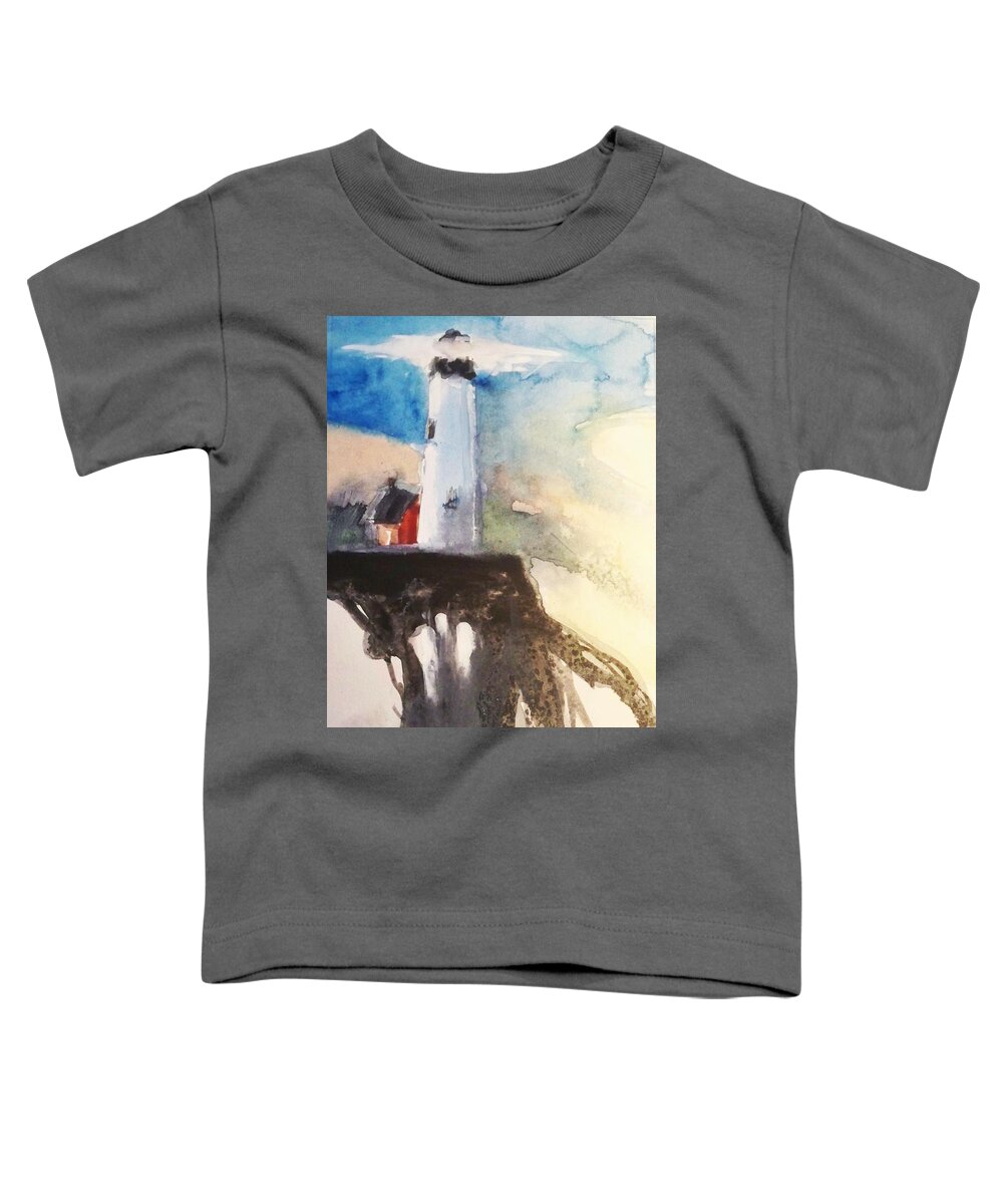 Outdoors Ocean Light Travel Toddler T-Shirt featuring the painting Whaleback Lighthouse by Ed Heaton