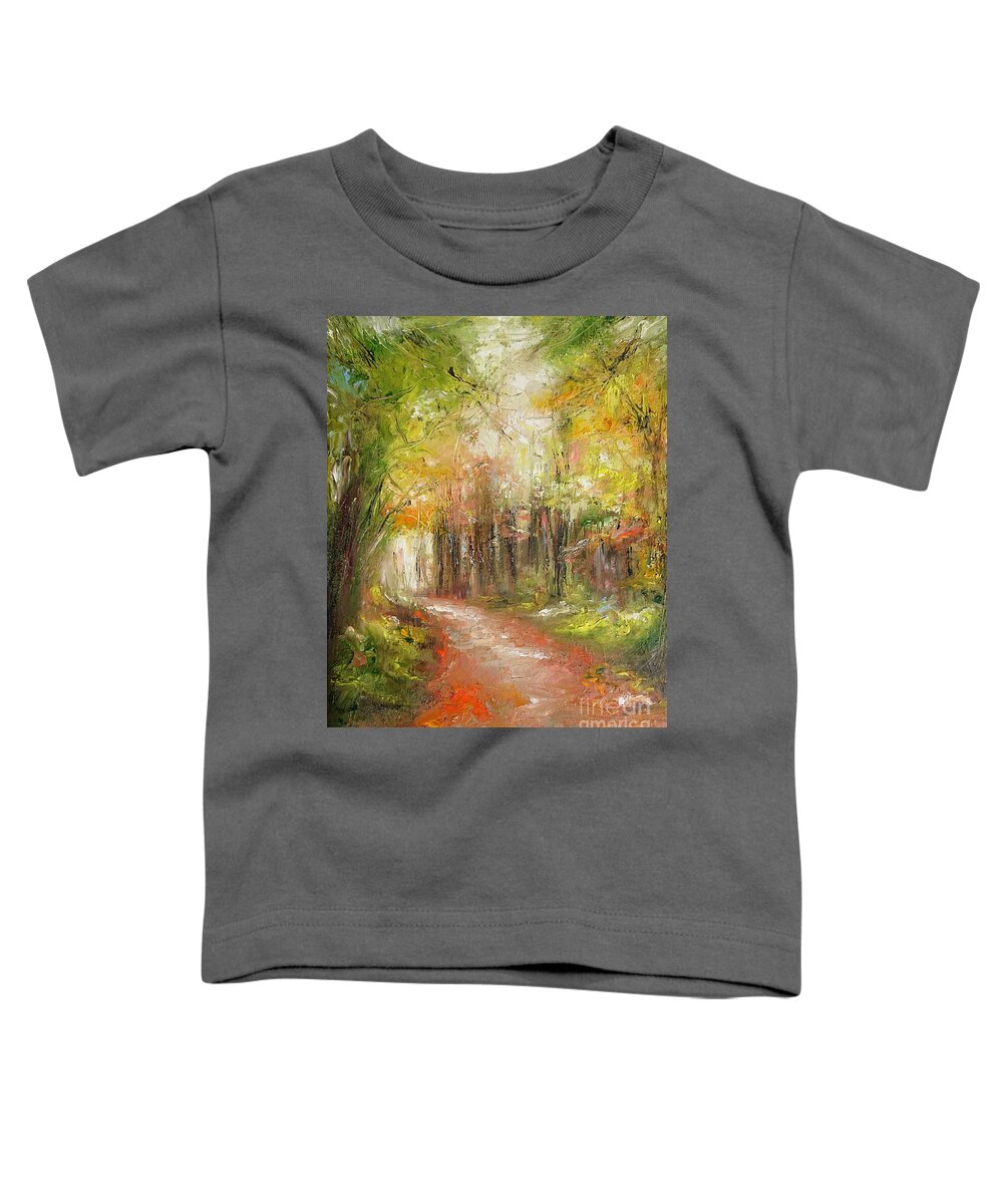 Landscape Toddler T-Shirt featuring the painting paintings of Where will life's road lead us....... by Mary Cahalan Lee - aka PIXI