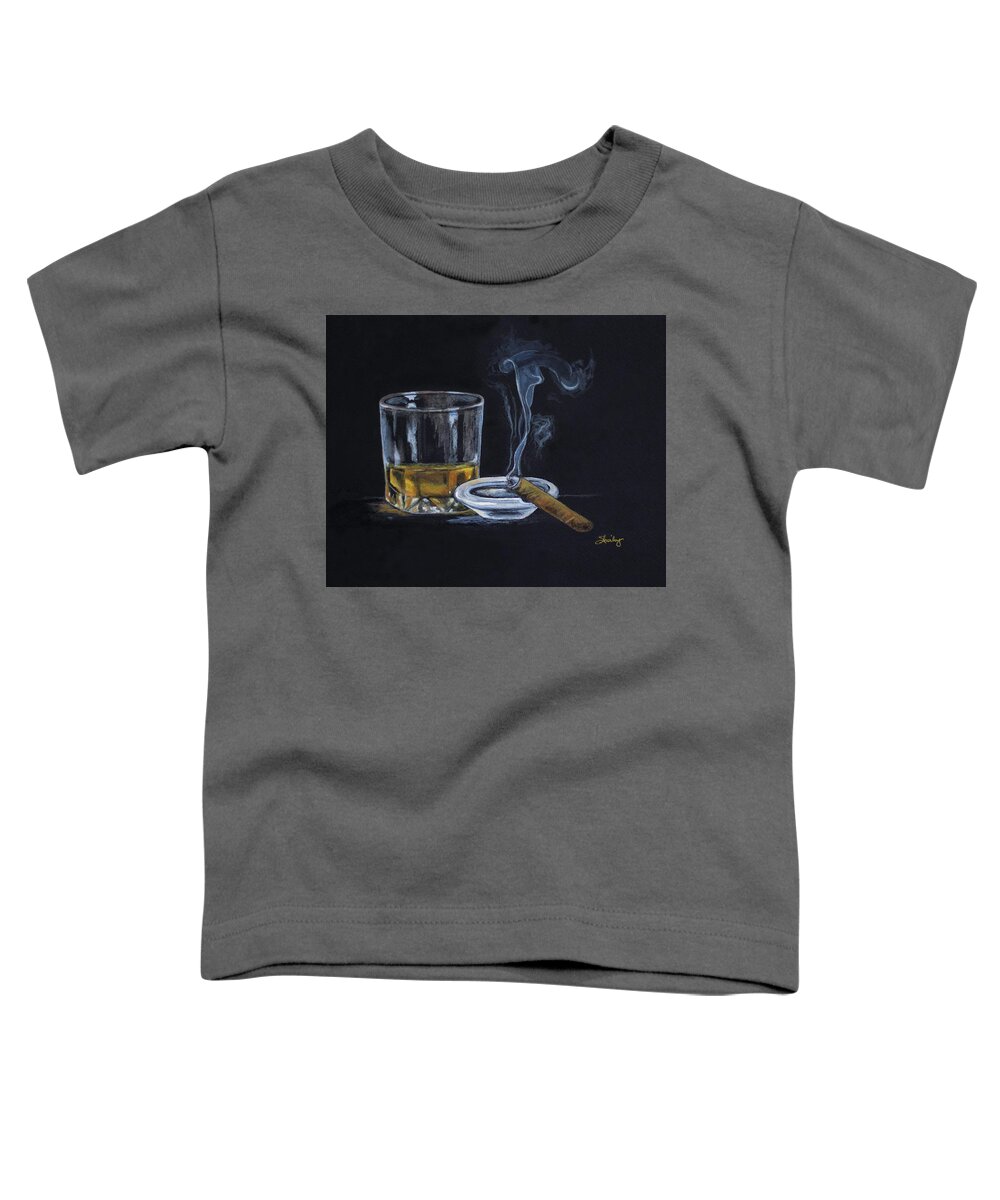 Whiskey Toddler T-Shirt featuring the painting Whiskey and Cigar by Shirley Dutchkowski
