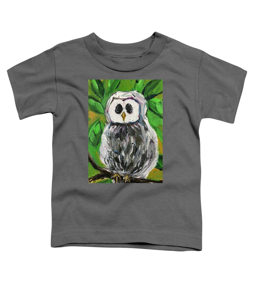 Owl Toddler T-Shirt featuring the painting White Owl in Foilage by Roxy Rich