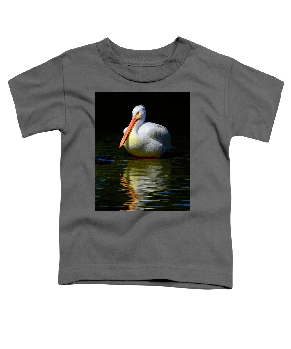 Pelican Toddler T-Shirt featuring the photograph White Pelican of the Night by Alison Belsan Horton