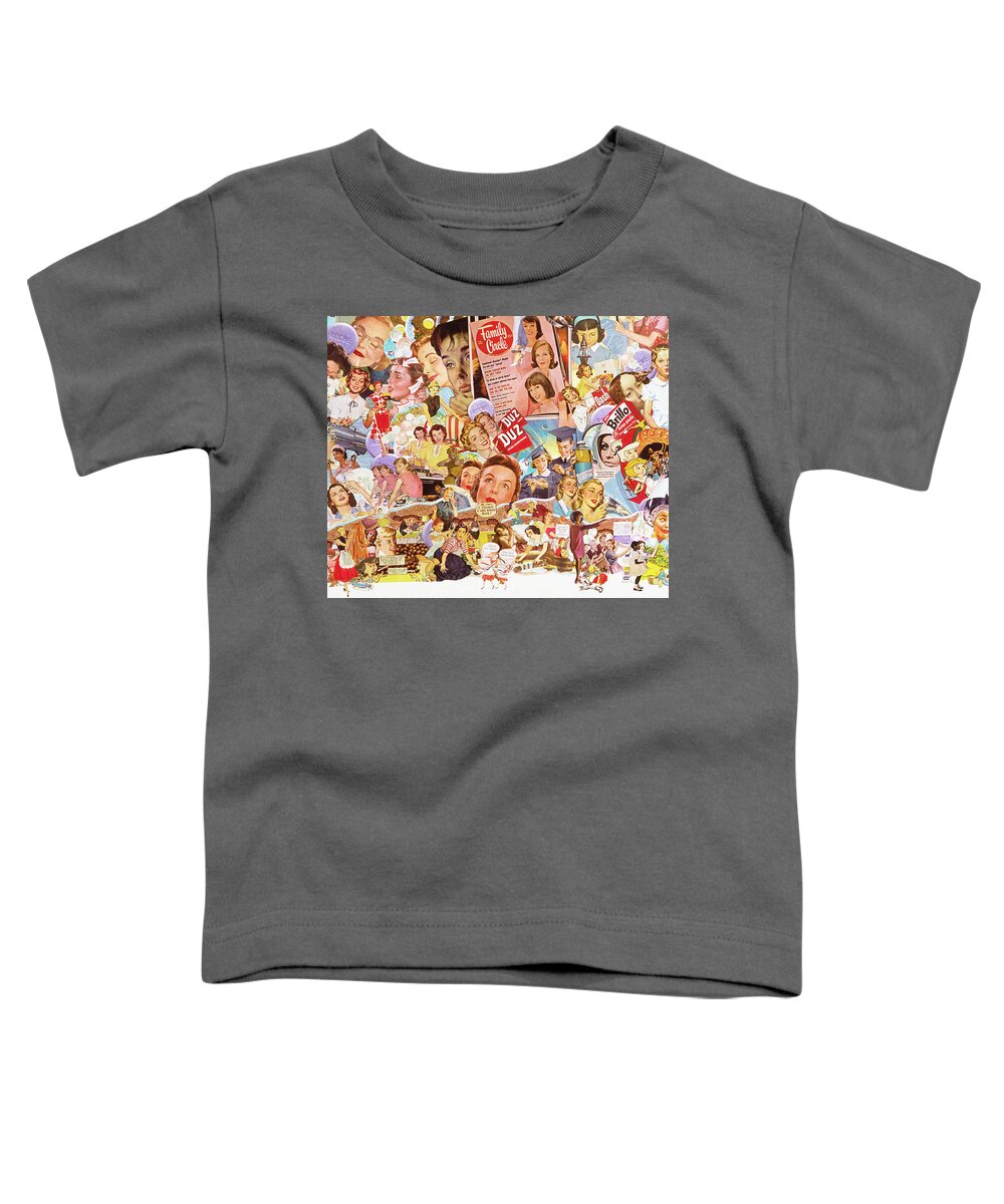 Collage Toddler T-Shirt featuring the mixed media White Wash Let Freedom Ring Around the Collar by Sally Edelstein