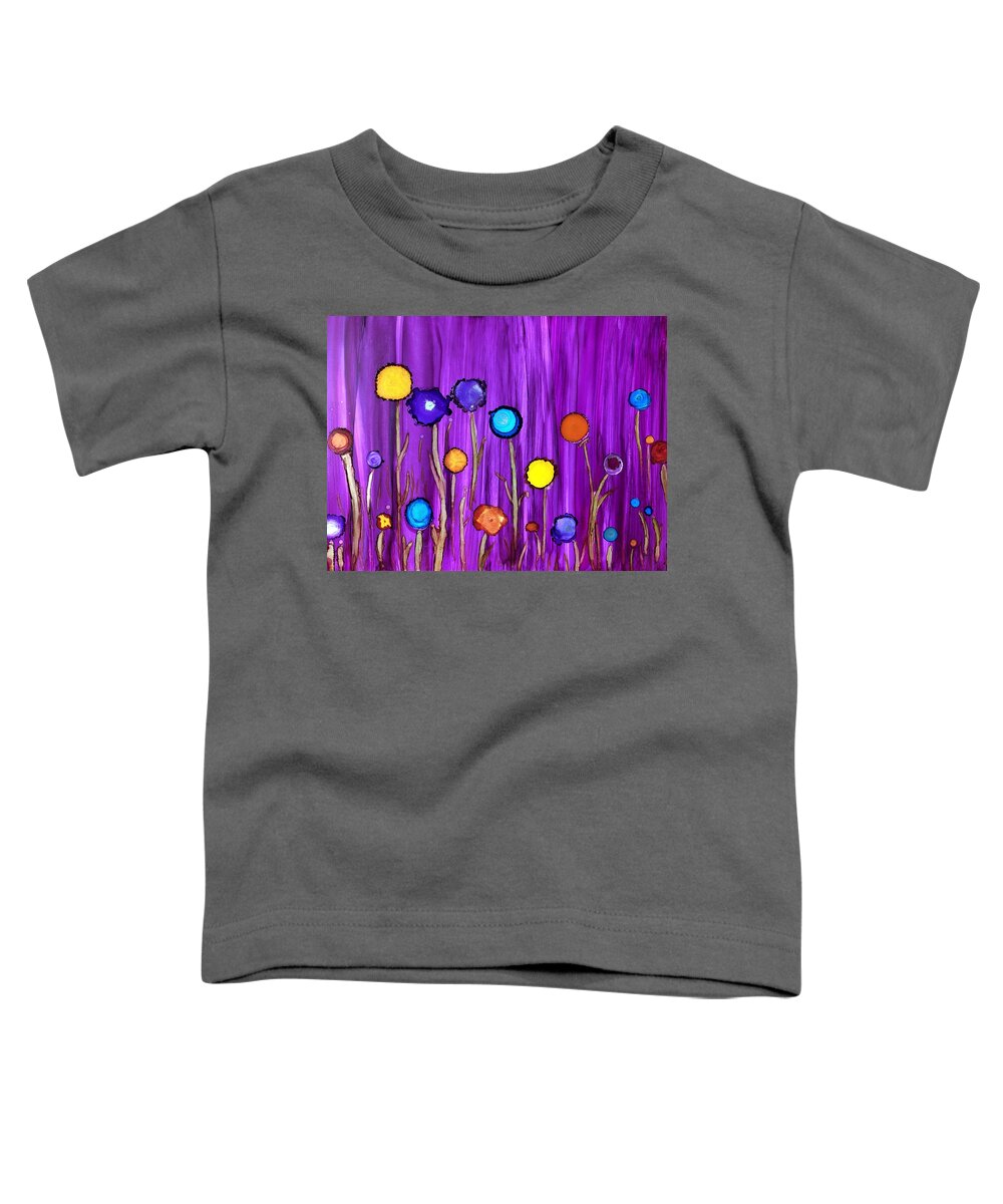 Wildflowers Toddler T-Shirt featuring the painting Wildflowers Against Purple Background by Rachelle Stracke