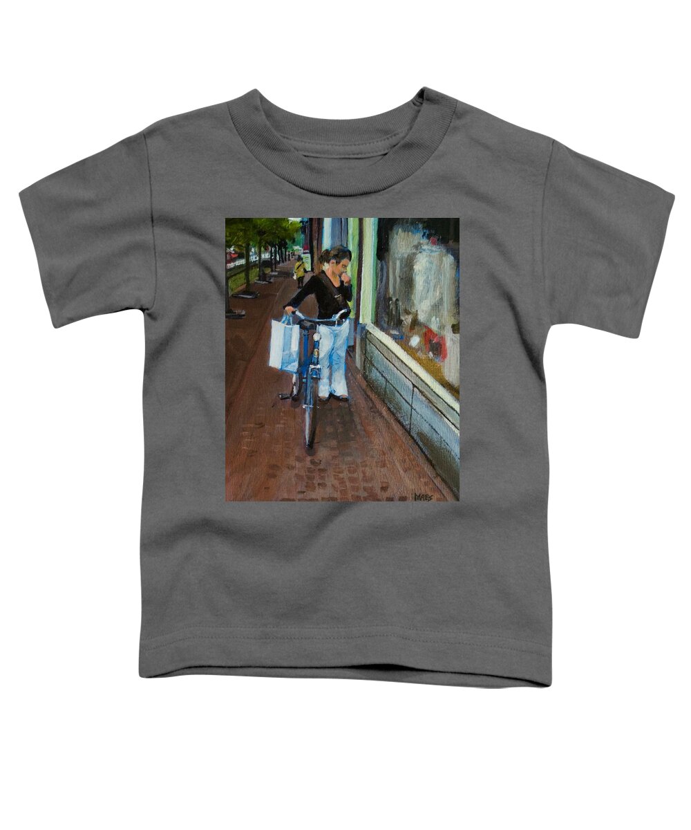 Walt Maes Toddler T-Shirt featuring the painting Window shopper in Amsterdam by Walt Maes