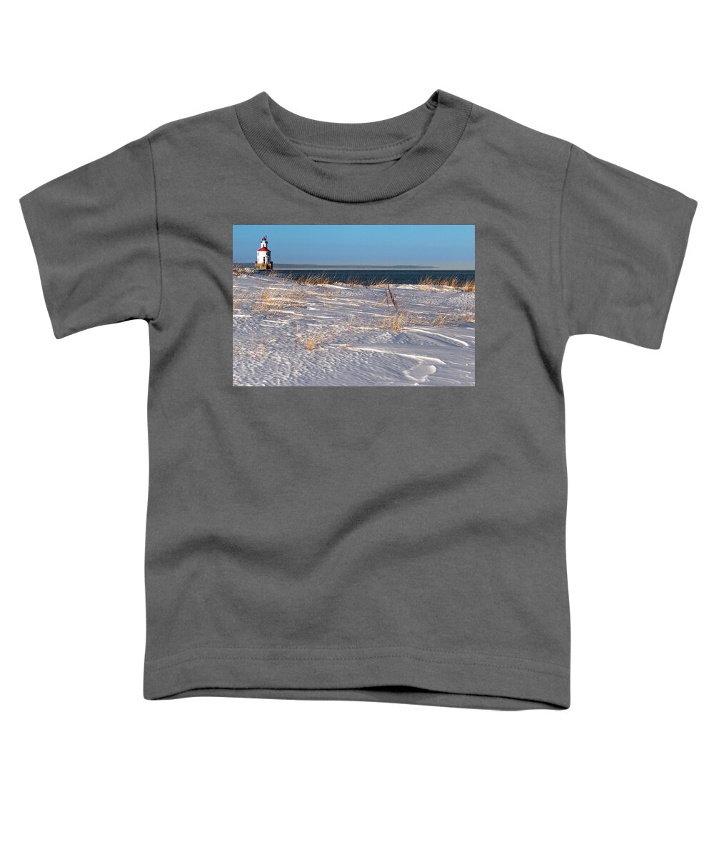 Lighthouse Toddler T-Shirt featuring the photograph Winter at Wisconsin Point by Joe Kopp
