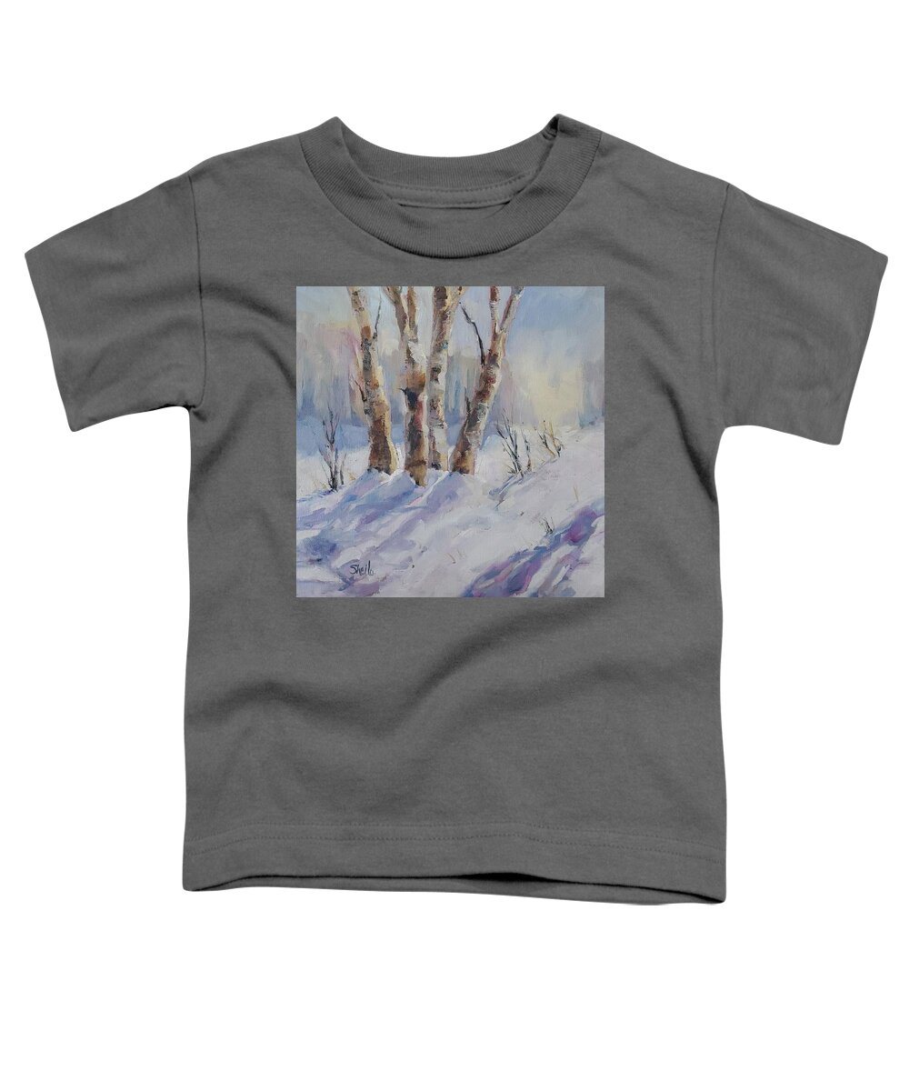 Landscape Toddler T-Shirt featuring the painting Winter Birches by Sheila Romard