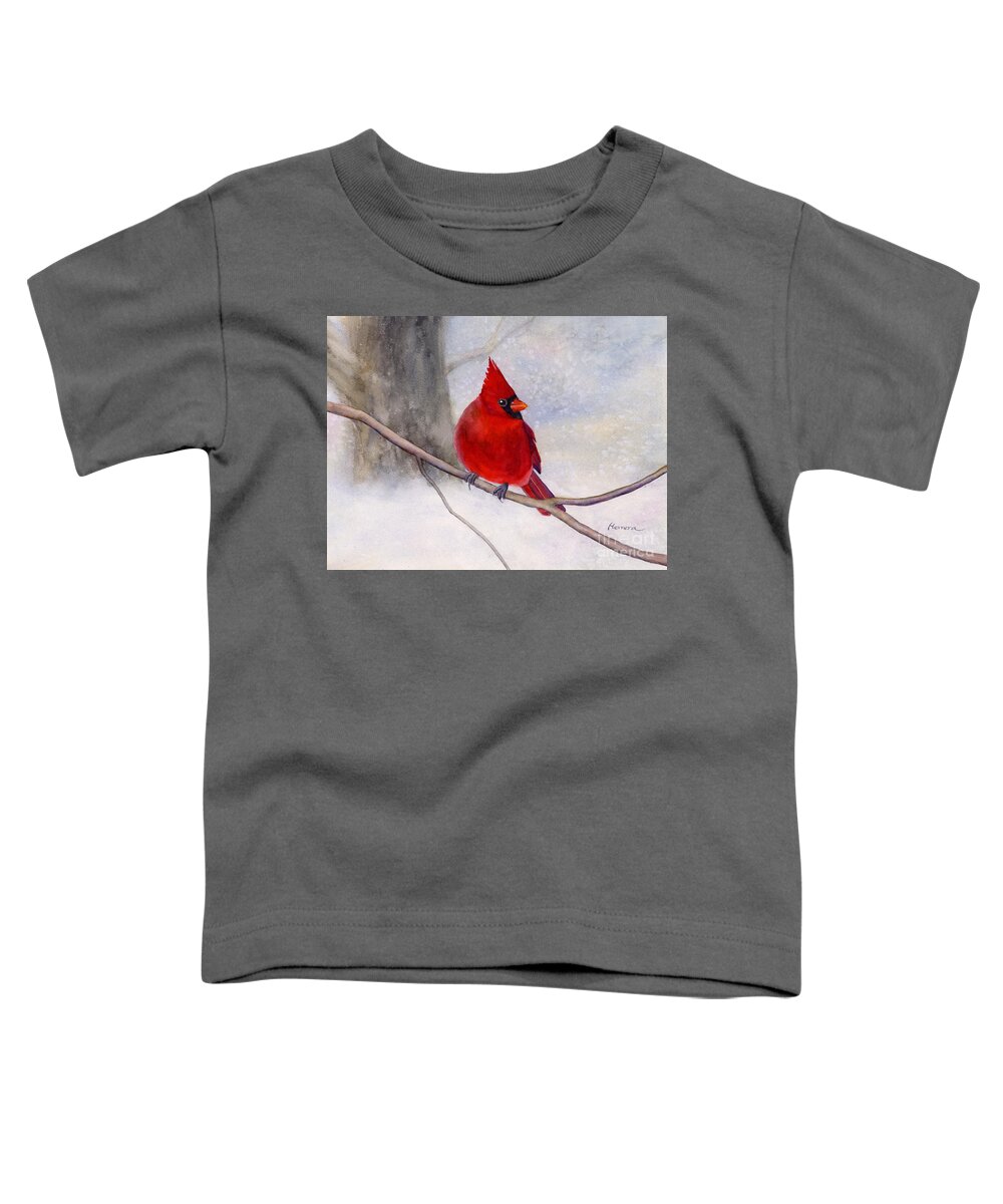 Cardinal Toddler T-Shirt featuring the painting Winter Cardinal by Hailey E Herrera