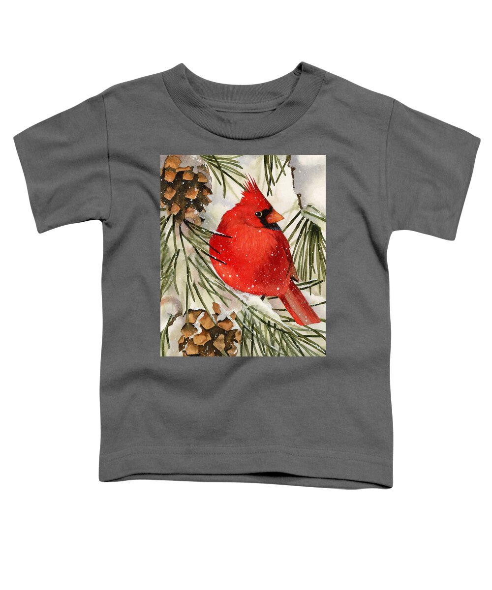Cardinal Toddler T-Shirt featuring the painting Winter Cardinal by Espero Art