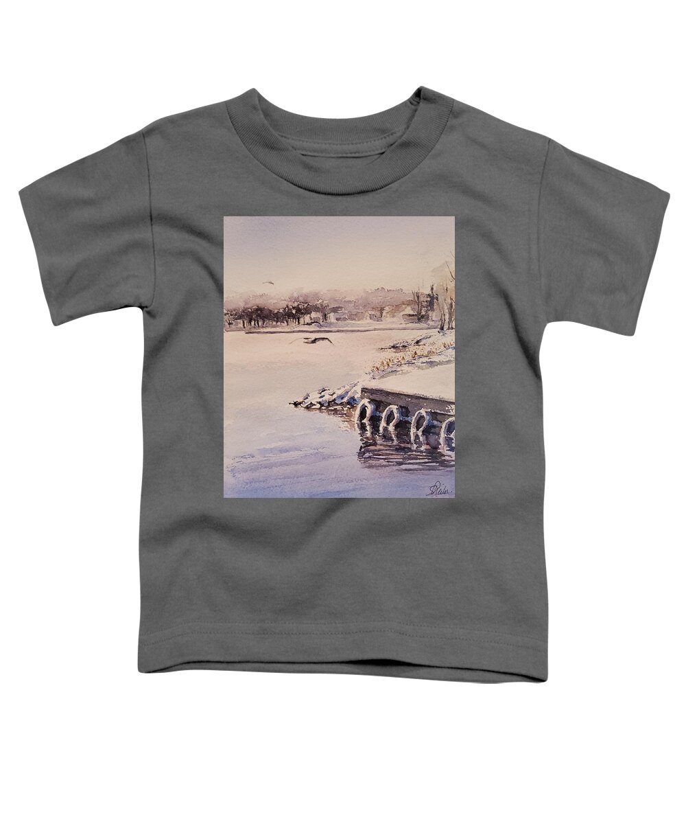 Snow Toddler T-Shirt featuring the painting Winter Harbour by Sheila Romard