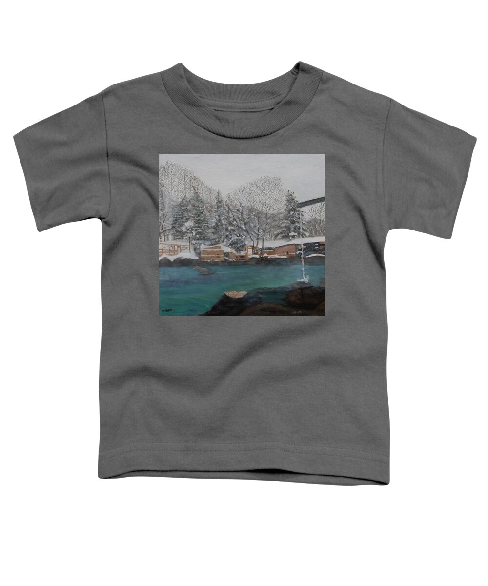 Japan Toddler T-Shirt featuring the painting Winter Hot Spring in Japan by Masami IIDA