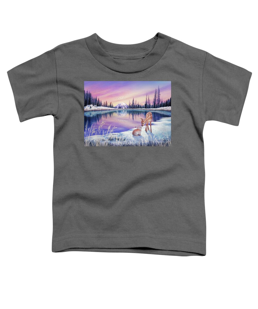 Mount Rainier Toddler T-Shirt featuring the painting Winter Morning Light by Yoonhee Ko