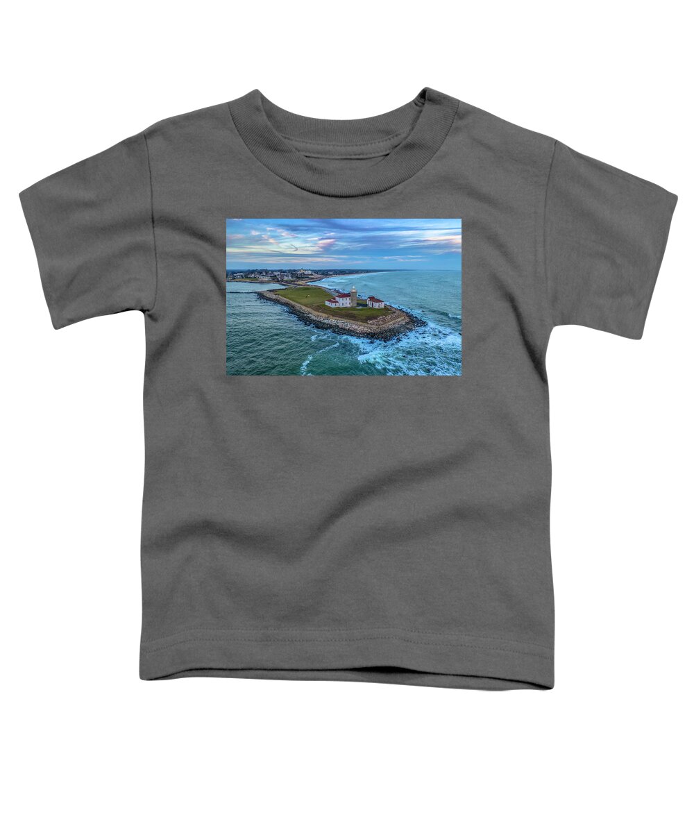 Watch Hill Lighthouse Toddler T-Shirt featuring the photograph Winter Peace by Veterans Aerial Media LLC