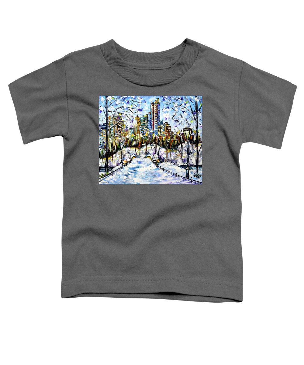New York In Winter Toddler T-Shirt featuring the painting Winter Time In New York by Mirek Kuzniar