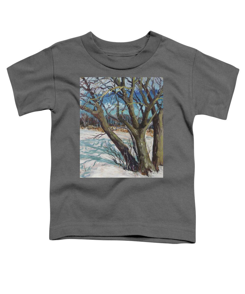  Toddler T-Shirt featuring the painting Winter Trees 2 by Douglas Jerving