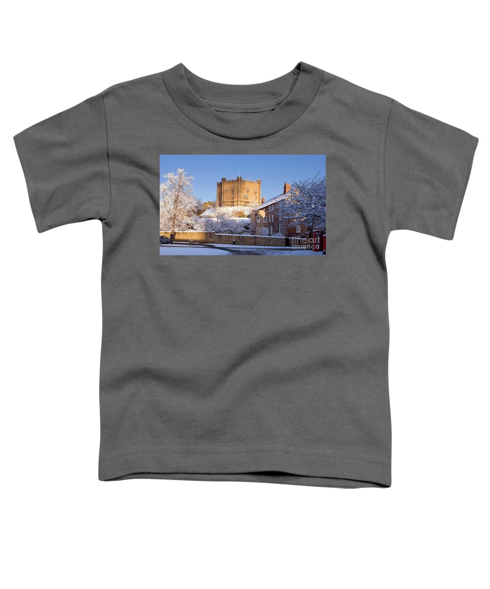Snow Toddler T-Shirt featuring the photograph Winter view of Durham Castle Keep by Bryan Attewell