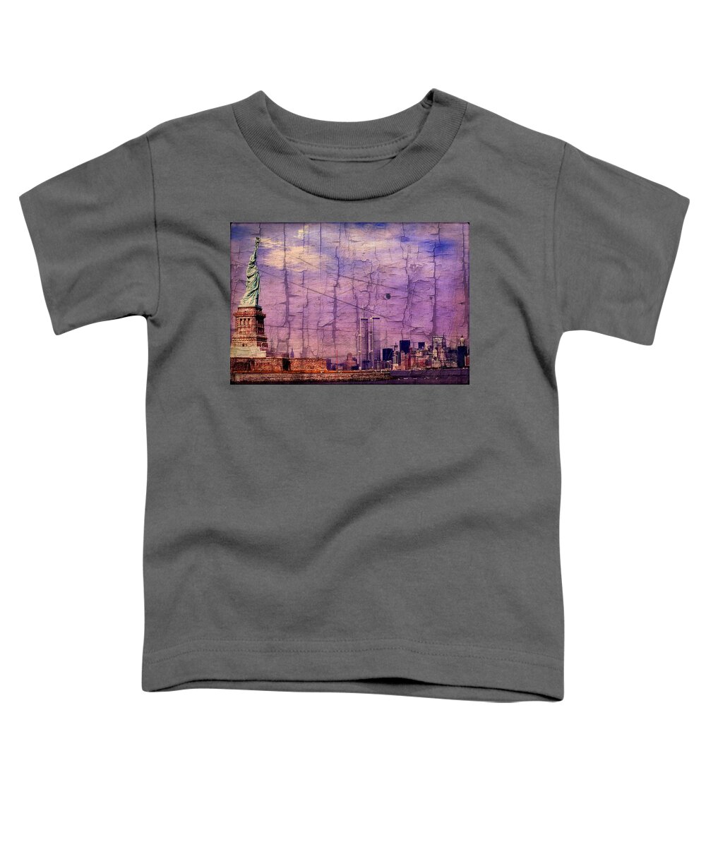 Wtc Toddler T-Shirt featuring the digital art World Trade Center Twin Towers and the Statue of Liberty by Russ Considine