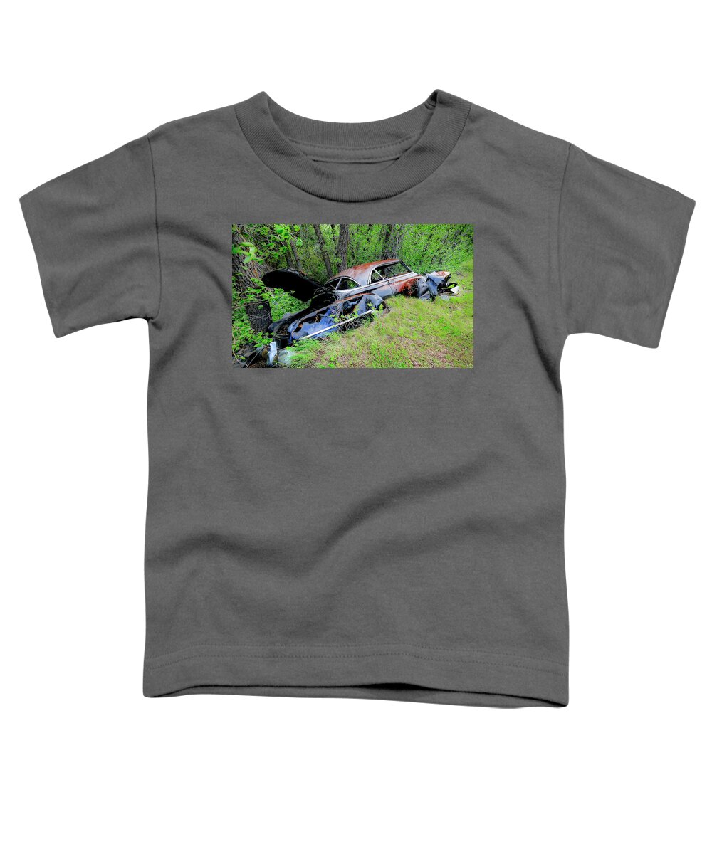 Wreaked Vintage Car Toddler T-Shirt featuring the photograph Wreck in the Rain by Neil Pankler