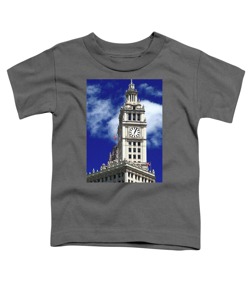 Architecture Toddler T-Shirt featuring the photograph Wrigley Building Clock Tower by Patrick Malon